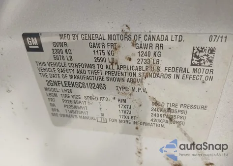 2012 Chevrolet Equinox 1Lt из США, поврежденный, VIN 2GNFLEEK6C6102463